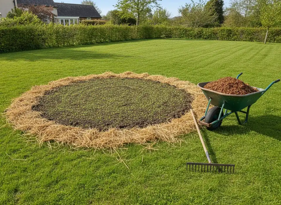 Ground stump hole filled with topsoil and seed